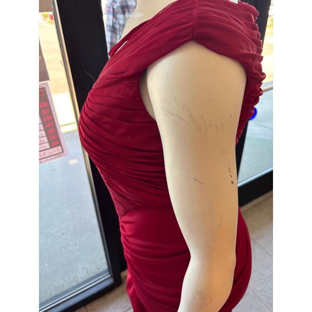 Adrianna Papell Collection Red Ruched Open‎ Back Evening Gown Dress Womens 14W